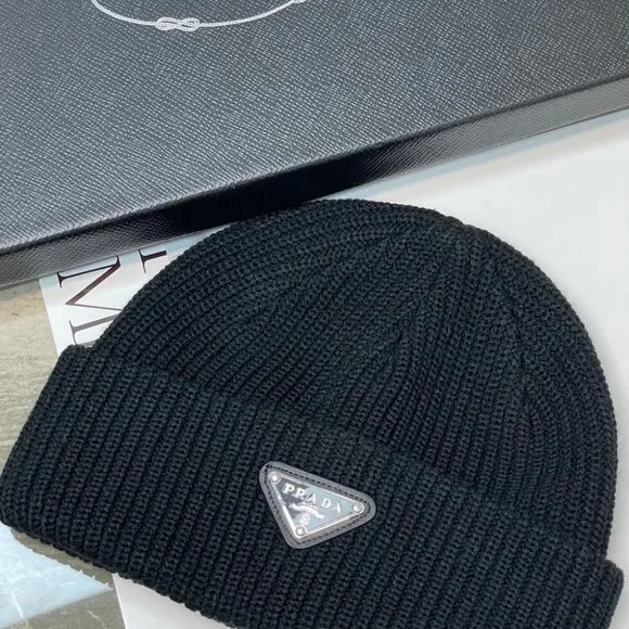 Prada Black Knit Beanie Hat